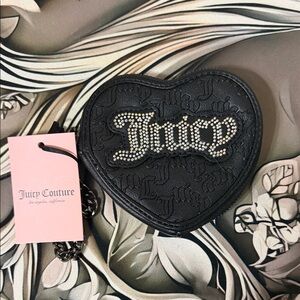 Juicy Couture Black Heart Wristlet with Rhinestone Logo
